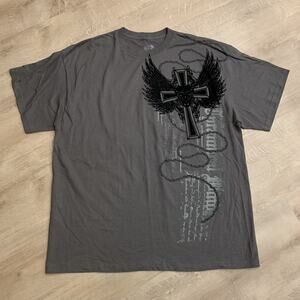 Vintage Y2K The Raw Uncut T-Shirt Mens XXL 2XL Goth Grunge Gray Black Felt Wings
